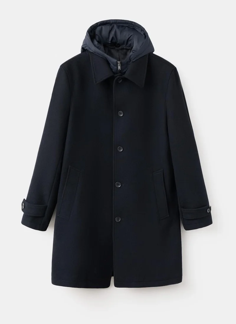 مانجو مان معطف صوف بغطاء رأس قابل للفصل