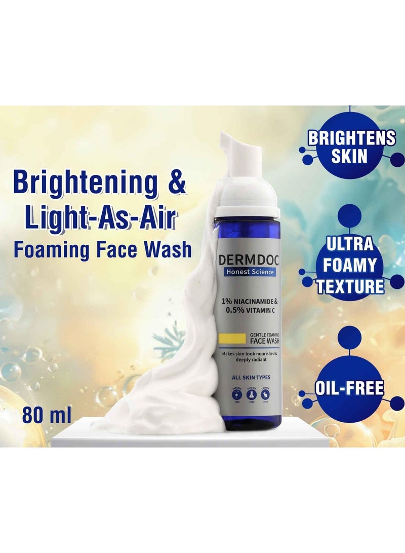 DERMDOC 1% Niacinamide & 0.5% Vitamin C Foaming Face Wash for Glowing Skin (80 ml) | Skin Cleansing | Foaming Face Wash for Oily Skin | Oil-Free Face Wash - Image 2