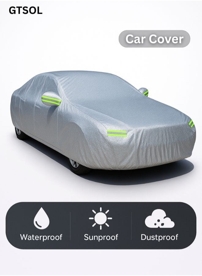 GTSOL All Weather Multi-Layer Car Cover Waterproof, Windproof, and UV Resistant, Full Outdoor Protection with Zipper Access, White, YXL Size  - Image 1