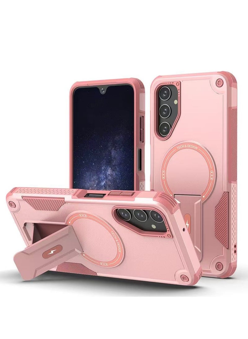 ICARLUS For Samsung Galaxy A56/A36 5G with Kickstand Compatible with MagSafe Dual Laye Drop Proof Phone Case Stand Pink - Image 1