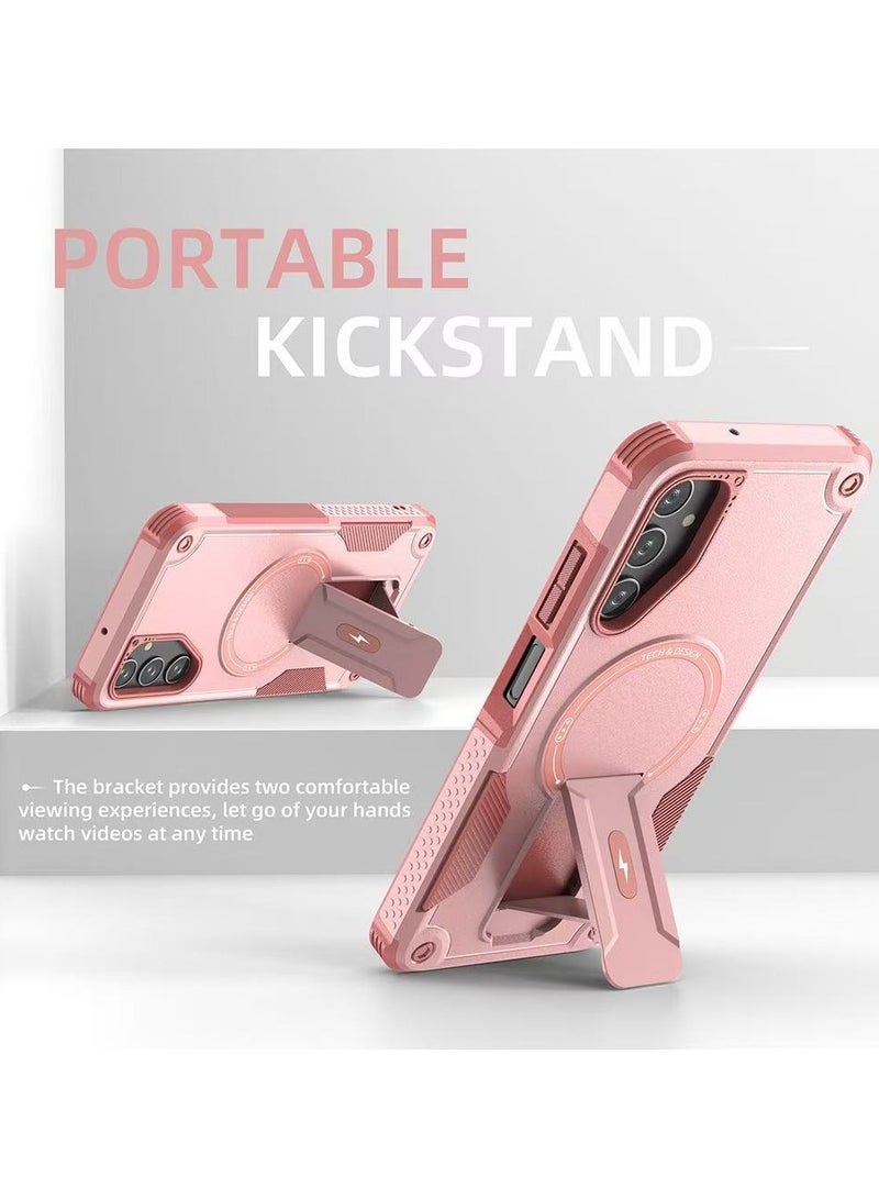 ICARLUS For Samsung Galaxy A56/A36 5G with Kickstand Compatible with MagSafe Dual Laye Drop Proof Phone Case Stand Pink - Image 4