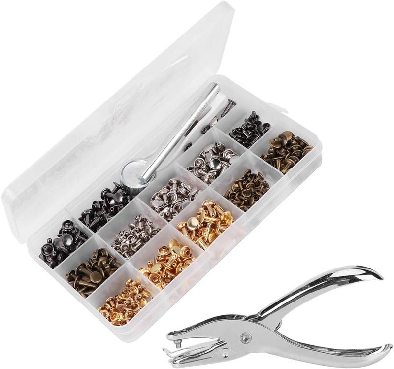 Double Cap Rivets, Leather Rivet Kit 240 Sets Double Sided Rivet Plier Installation Tool Kit for Belts Windbreakers Jackets Backpacks DIY Crafts - Image 1