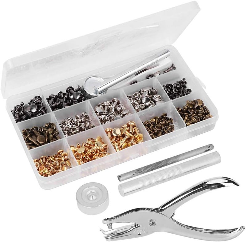 Double Cap Rivets, Leather Rivet Kit 240 Sets Double Sided Rivet Plier Installation Tool Kit for Belts Windbreakers Jackets Backpacks DIY Crafts - Image 5