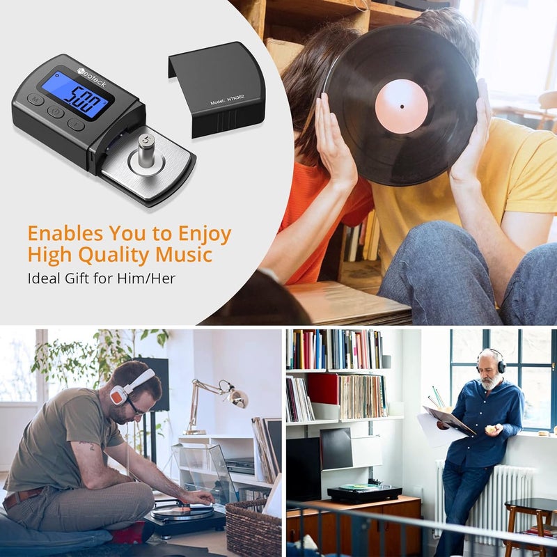 Neoteck مقياس قوة إبرة القرص الدوار الرقمي 0.01g/5.00g مع إضاءة خلفية زرقاء مقياس ضغط إبرة القرص الدوار مع وزن 5g وحقيبة جلدية تتبع دقيق لذراع التدوير وكارترج الفونو - رمادي - Image 3