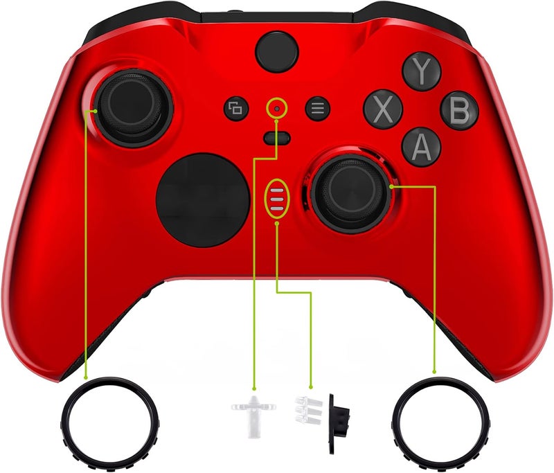 eXtremeRate غطاء لوحة أمامية لامع من eXtremeRate Chrome Red Edition، مجموعة استبدال الغلاف الأمامي لوحدة تحكم Xbox One Elite Series 2 وXbox Elite 2 Core موديل 1797 - تشمل حلقات الإبهام المميزة - Image 4