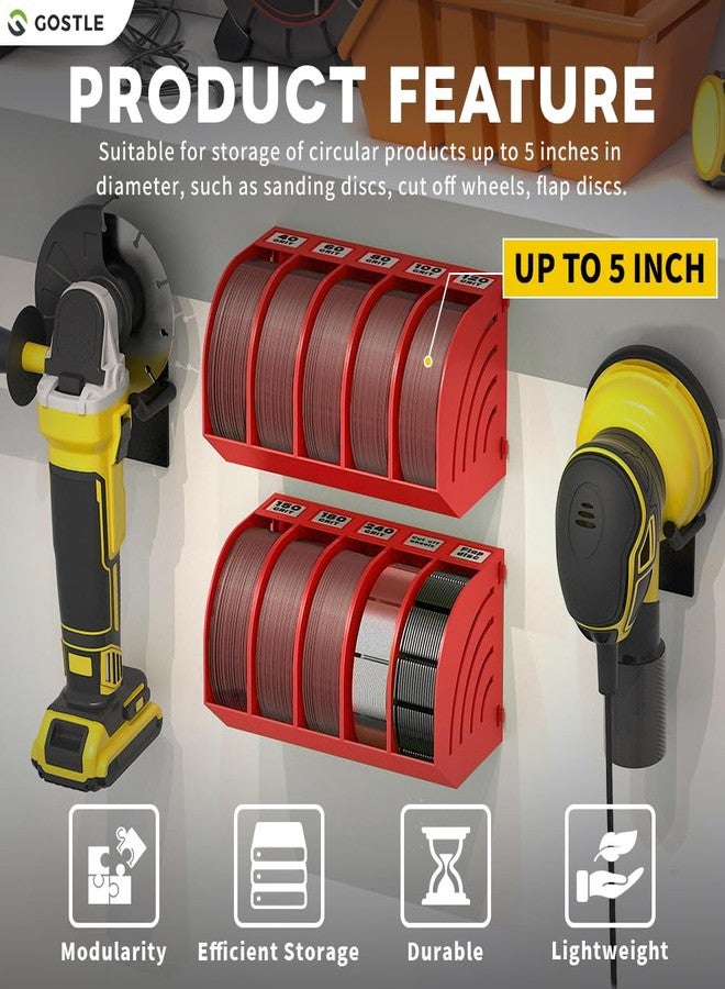 gostle 5 Inch Professional Sanding Discs Storage Bins - 10 Bins Set for Efficient Organization, Offset Snap-On Connection, Grit Classification, Space-Saving Design and Versatile Application, Red - Image 2