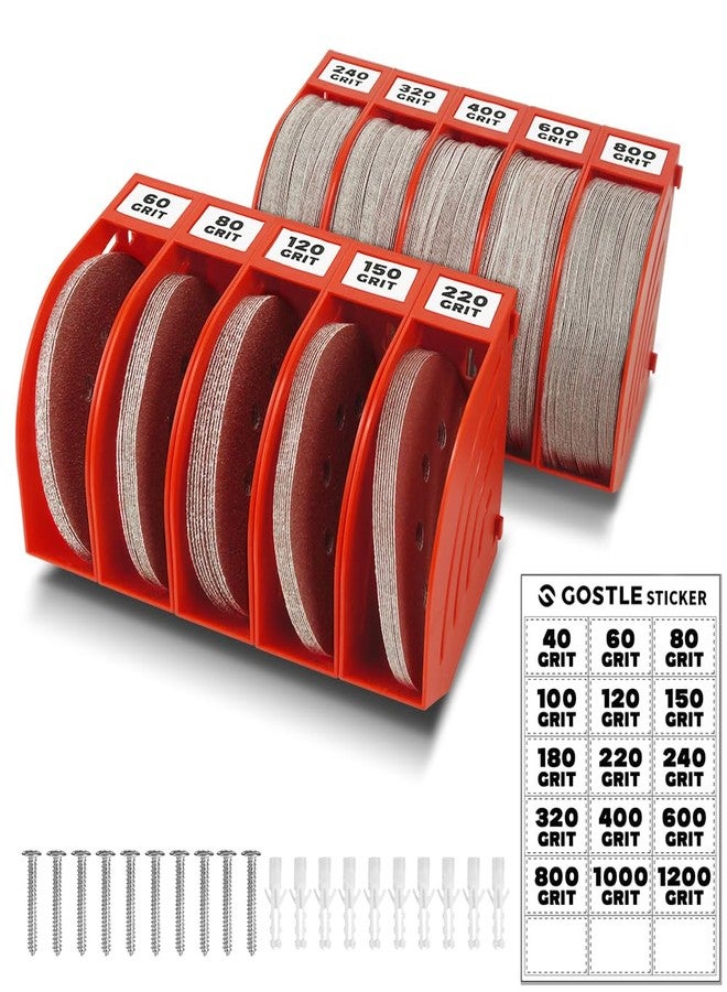 gostle 5 Inch Professional Sanding Discs Storage Bins - 10 Bins Set for Efficient Organization, Offset Snap-On Connection, Grit Classification, Space-Saving Design and Versatile Application, Red - Image 1