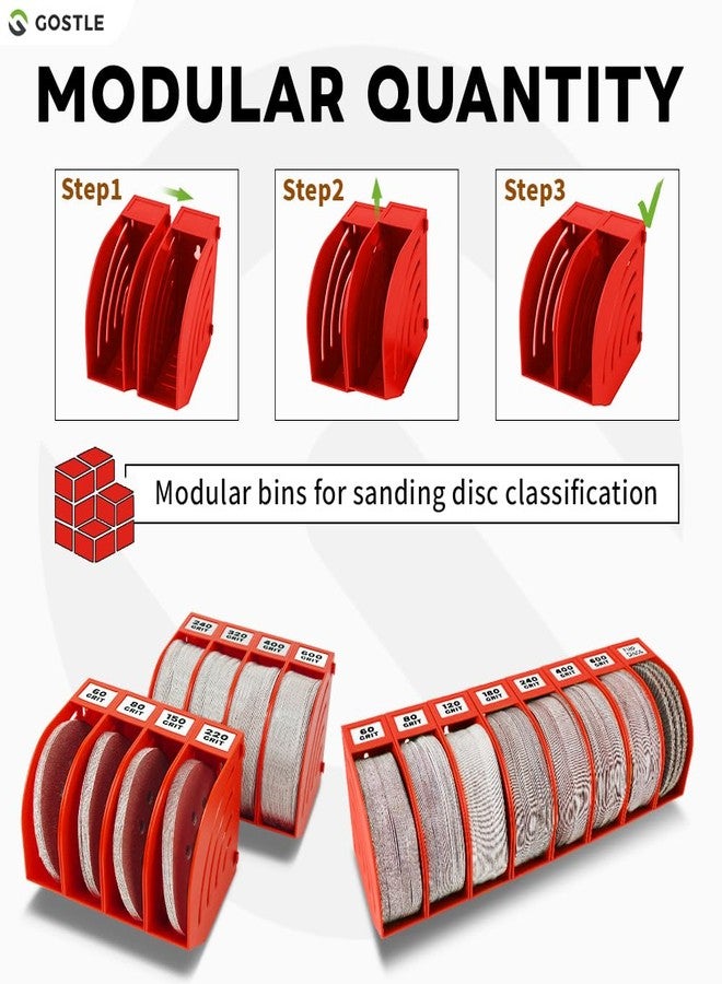 gostle 5 Inch Professional Sanding Discs Storage Bins - 10 Bins Set for Efficient Organization, Offset Snap-On Connection, Grit Classification, Space-Saving Design and Versatile Application, Red - Image 3