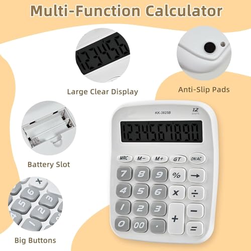 Jukusa Calculator, Big Buttons Easy to Press Used as Office Calculators for Desk, 12 Digit Adding Machine Calculators Large Display Clearly (White) - Image 3