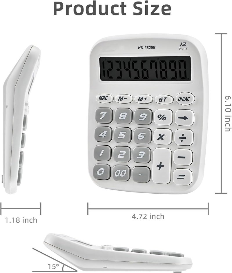 Jukusa Calculator, Big Buttons Easy to Press Used as Office Calculators for Desk, 12 Digit Adding Machine Calculators Large Display Clearly (White) - Image 5