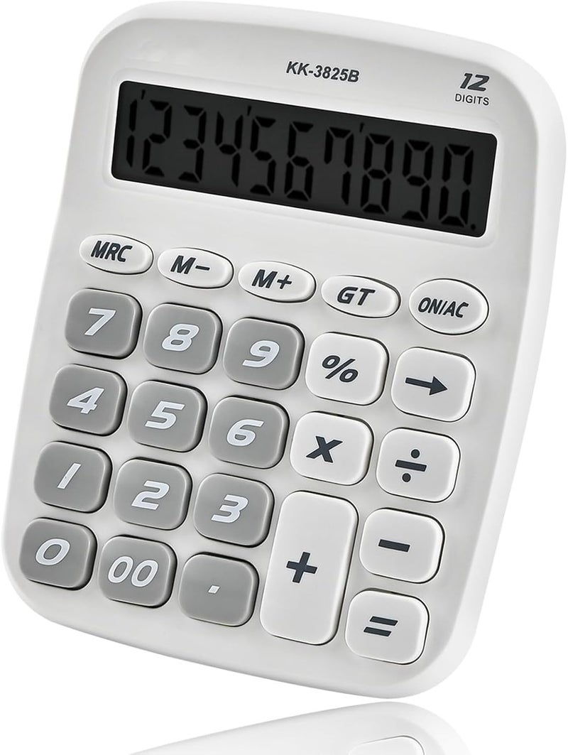 Jukusa Calculator, Big Buttons Easy to Press Used as Office Calculators for Desk, 12 Digit Adding Machine Calculators Large Display Clearly (White) - Image 1