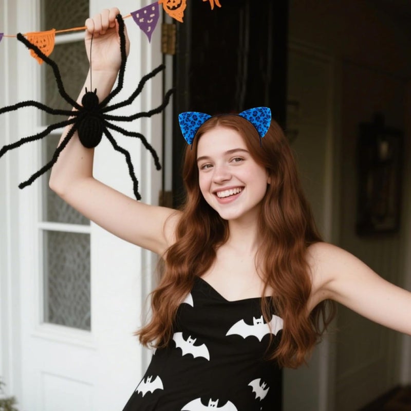 ASHONE Store Cat Ears Headband for Women Cheetah Ears Headband Costume Hair Accessories for Halloween Party Cosplay (Navy Blue, One Size) - Image 4