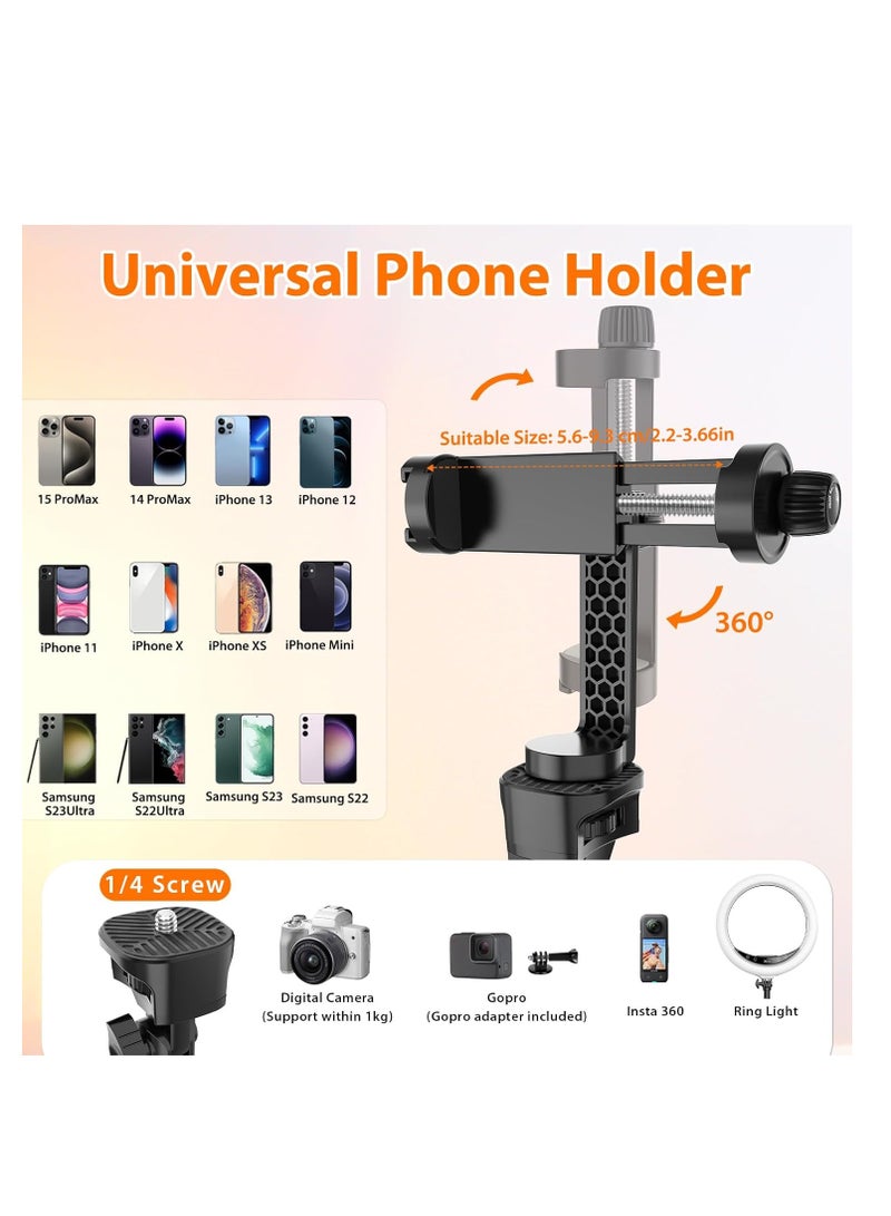 170 cm tripod for iPhone, extendable phone holder with remote control and 360-degree rotating phone holder, sturdy aluminum selfie stick with wide legs and thicker tube, golden handle locks - Image 2