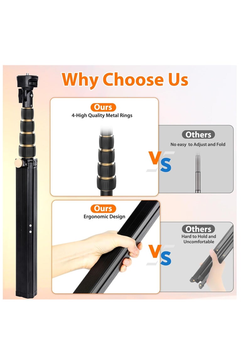 170 cm tripod for iPhone, extendable phone holder with remote control and 360-degree rotating phone holder, sturdy aluminum selfie stick with wide legs and thicker tube, golden handle locks - Image 3