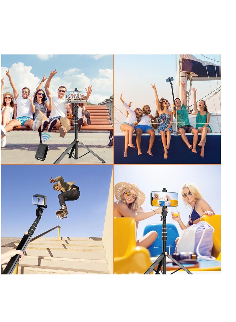 170 cm tripod for iPhone, extendable phone holder with remote control and 360-degree rotating phone holder, sturdy aluminum selfie stick with wide legs and thicker tube, golden handle locks - Image 4