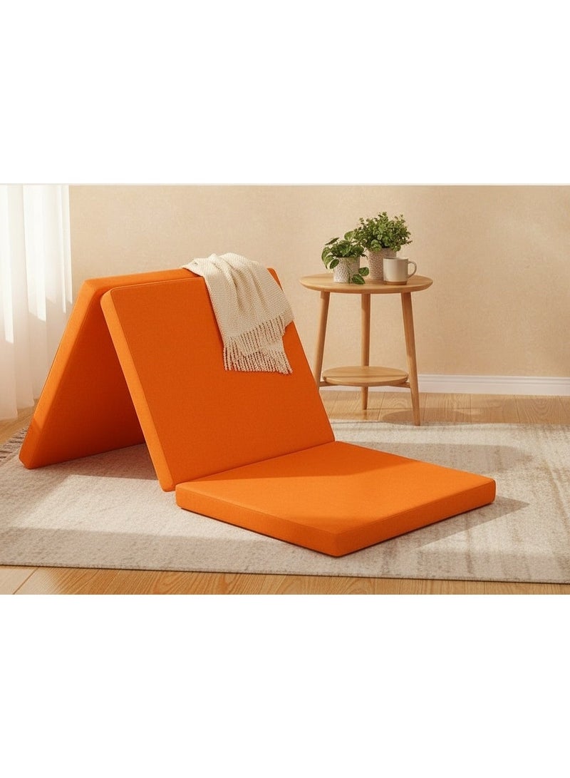 صحاره مرتبة أرضية قابلة للطي مقاومة للماء، سرير محمول بسمك ٥ سم للسفر والتخييم و الجيم بتصميم 3 ألواح مقاس 1.80 م × 60 سم × 5 سم موفرة للمساحة ومريحة وسهلة التخزين (لون برتقالي) - Image 1