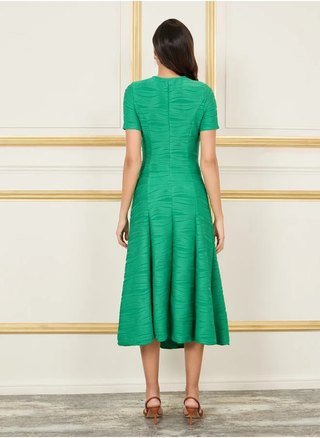 Styli Weave Texture A-line Midi Dress