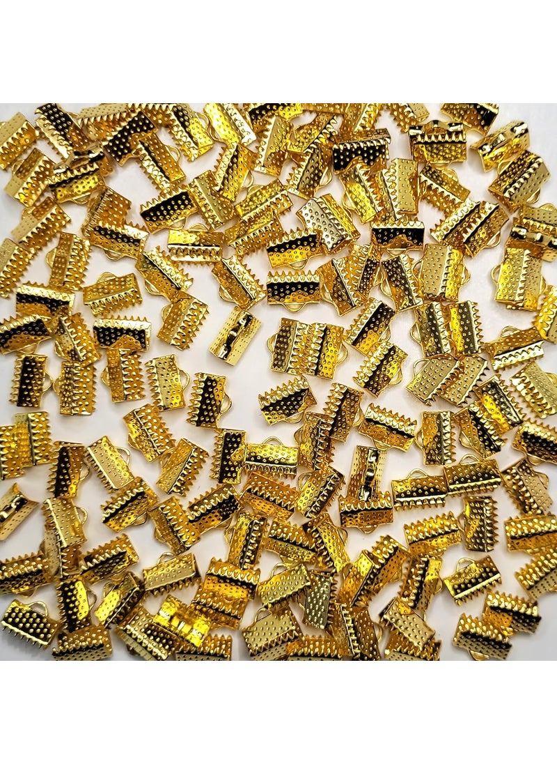 INDIKONB - INDIKONB Fold-Over Crimp Cord Ends | Golden Ribbon Clamp Tips Jewelry Connectors for DIY Jewelry Making | Pack of 50 - Image 1