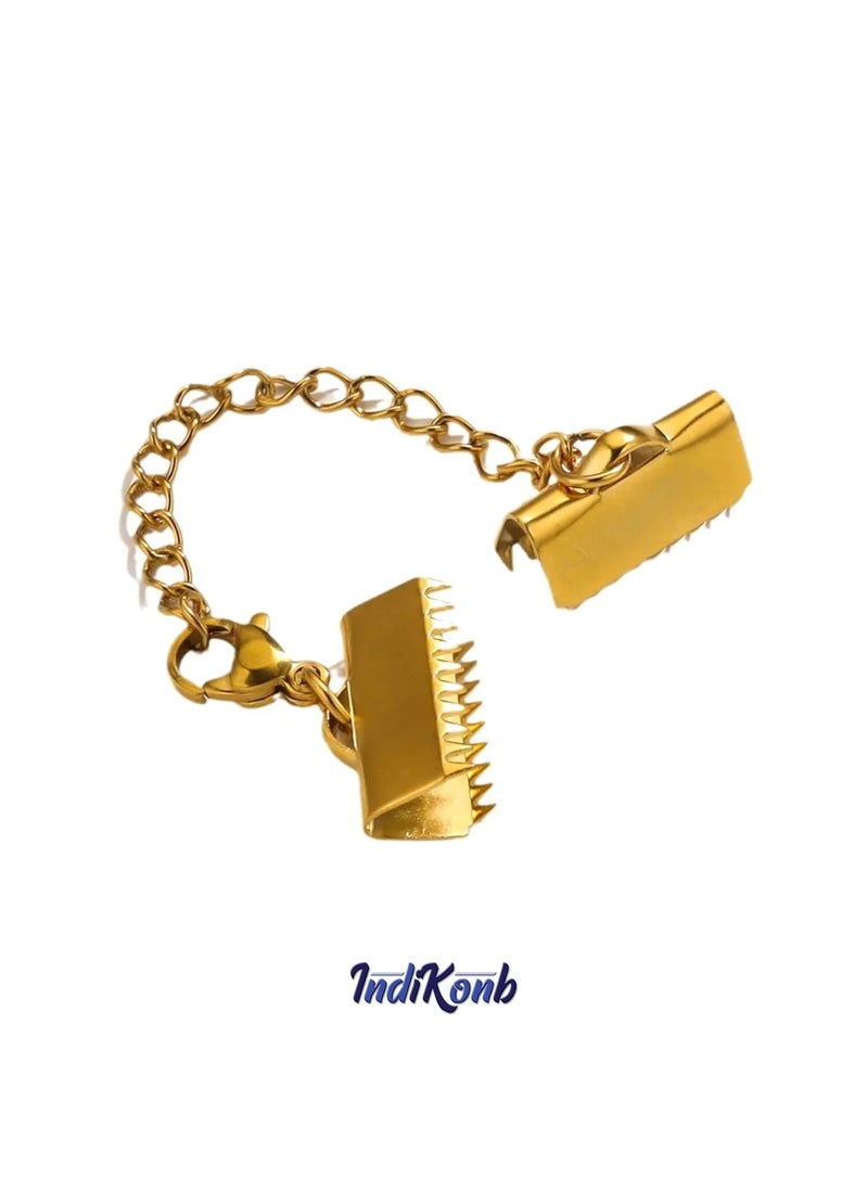 INDIKONB - INDIKONB Fold-Over Crimp Cord Ends | Golden Ribbon Clamp Tips Jewelry Connectors for DIY Jewelry Making | Pack of 50 - Image 1