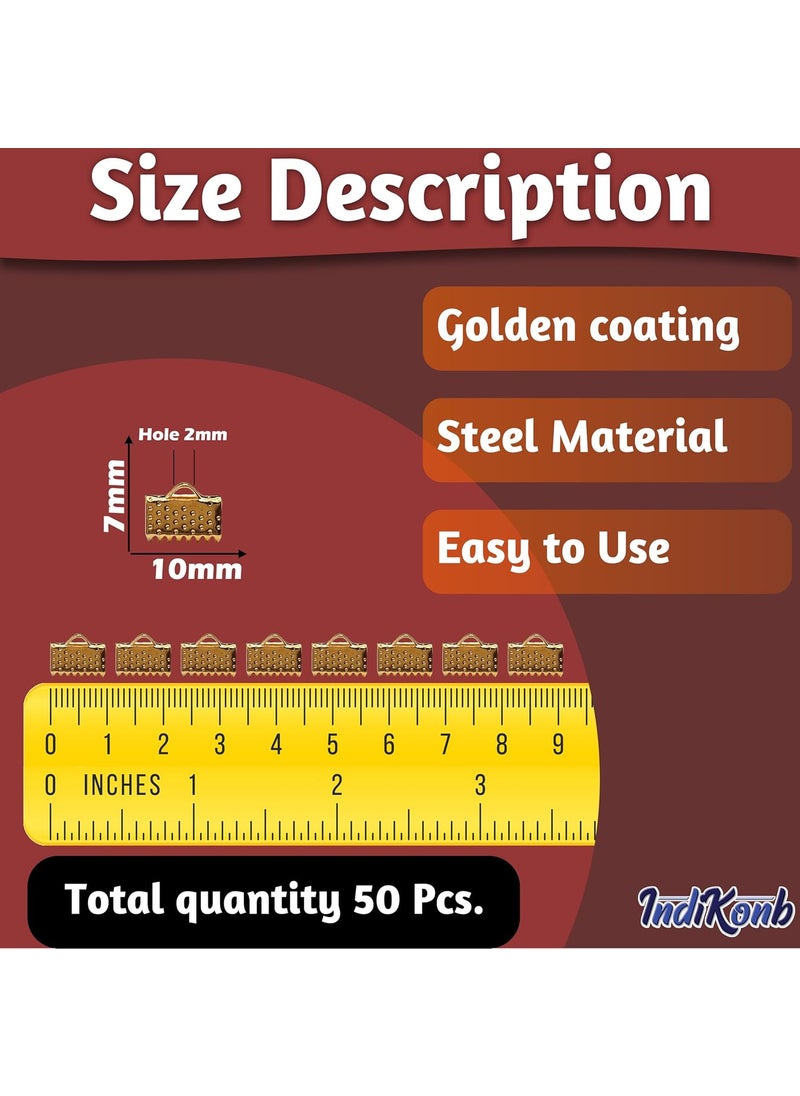 INDIKONB - INDIKONB Fold-Over Crimp Cord Ends | Golden Ribbon Clamp Tips Jewelry Connectors for DIY Jewelry Making | Pack of 50 - Image 1