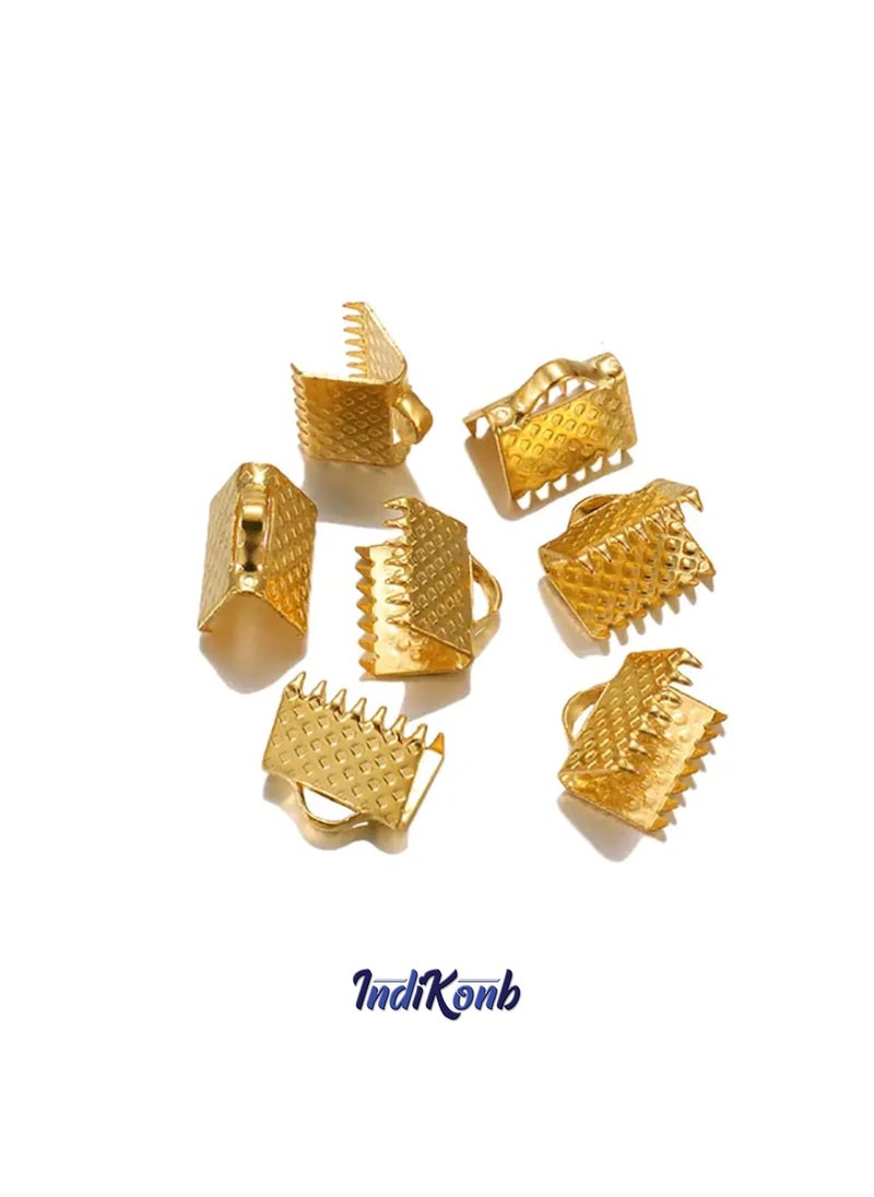 INDIKONB - INDIKONB Fold-Over Crimp Cord Ends | Golden Ribbon Clamp Tips Jewelry Connectors for DIY Jewelry Making | Pack of 50 - Image 1