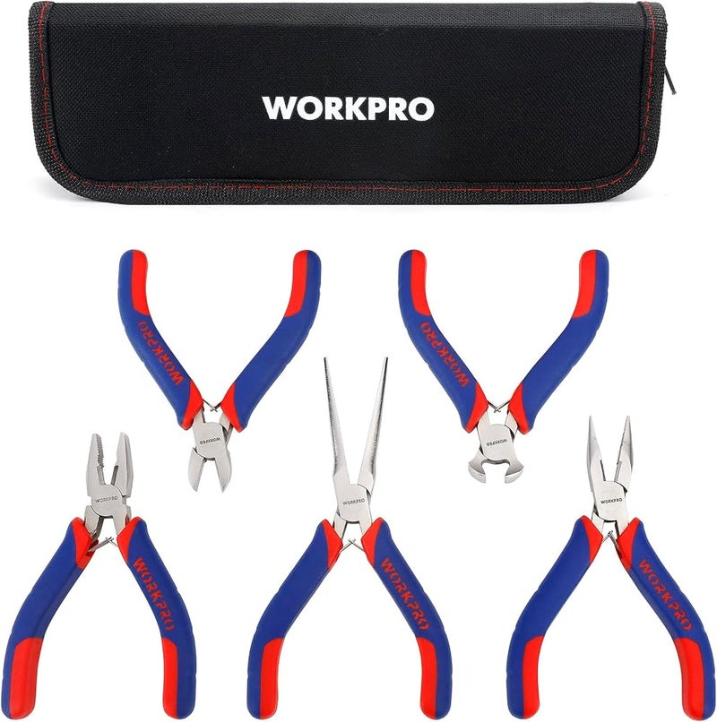 WORKPRO 5-Piece Mini Jewelry Pliers Set with Organizer Pouch - Image 1