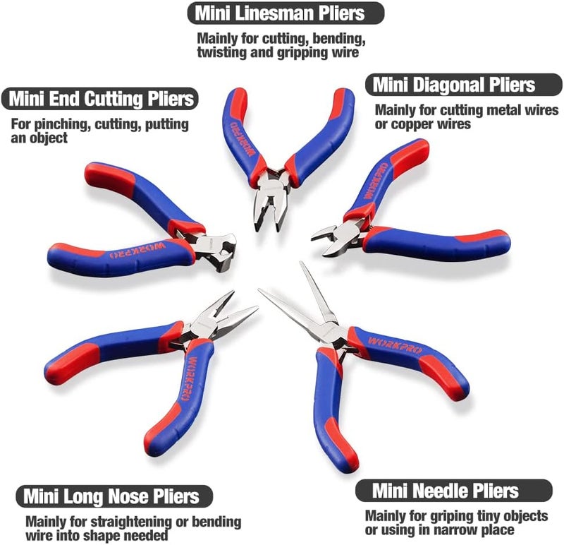 WORKPRO 5-Piece Mini Jewelry Pliers Set with Organizer Pouch - Image 2