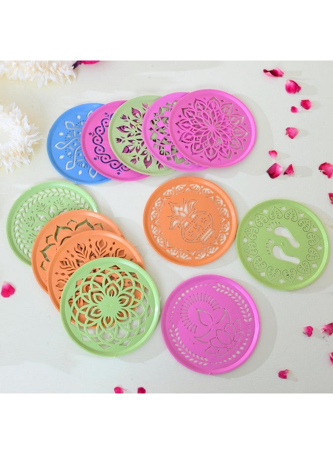 CRAFTAM Different Design Ready to Draw Rangoli Making Stencils, Rangoli Plastic Stencils for Floor Decoration (Set of 12, Size 6 Inch) - Image 1