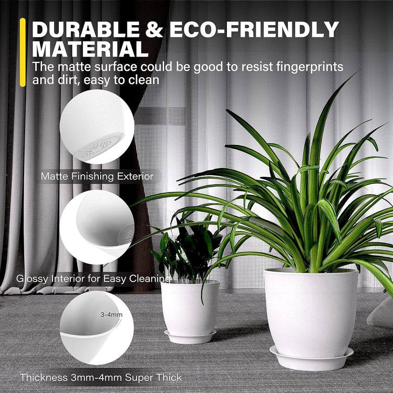 iPower Plastic Plant Pots 4571 Inch 5 PCS Indoor Modern Decorative Flower Pot Nursery with Drainage Holes and Tray for All House Plants White - Image 3