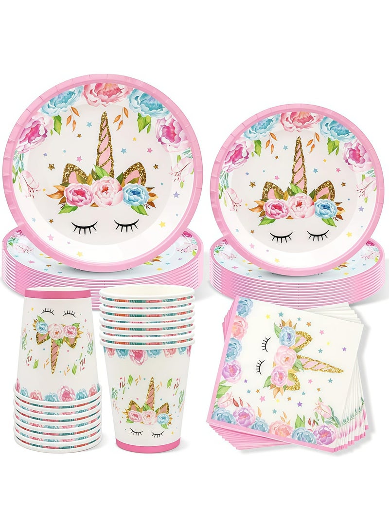 Balloon World 114-Piece Unicorn Theme Party Disposable Tableware Set - Image 1