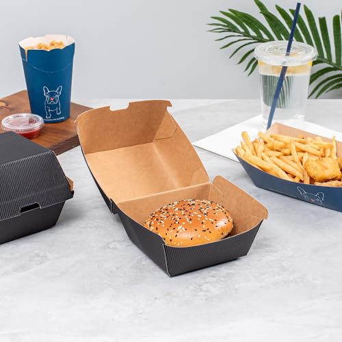 Restaurantware 4 x 4 x 3.8 Inch Burger Boxes, 100 Clamshell Food Containers - Hinged Lid, Disposable, Black Paper Take Out Boxes, Ripple Wall Technology, Serve Sliders or Finger Foods - Restaurantware - Image 3