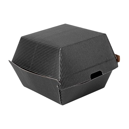 Restaurantware 4 x 4 x 3.8 Inch Burger Boxes, 100 Clamshell Food Containers - Hinged Lid, Disposable, Black Paper Take Out Boxes, Ripple Wall Technology, Serve Sliders or Finger Foods - Restaurantware - Image 2