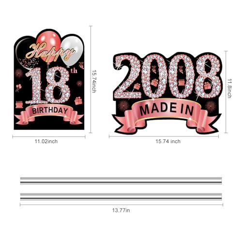 Puyruiv 2Pcs Rose Gold 18th Birthday Yard Sign Decoration for Girls, Happy 18th Birthday Made in 2008 Lawn Sign Party Supplies, Eighteen Year Old Birthday Yard Decor Stakes - Image 2
