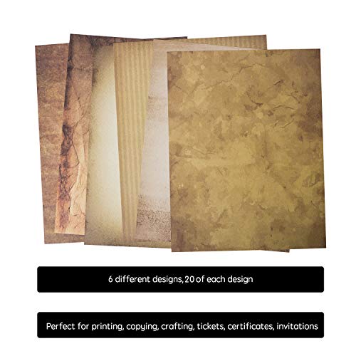 Bargain Paradise 120 Aged Paper - Antique Looking Vintage Papers With Classic Aged Paper Designs - Six Unique Old Looking Designs - Printable Writing paper, 8.5 x 11 inches (Pack of 120) - Image 3