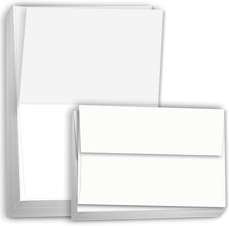 Hamilco Card Stock Folded Blank Cards with Envelopes 3 1/2 x 4 7/8" Scored White Cardstock Paper 80lb Cover - 100 Pack - Image 1