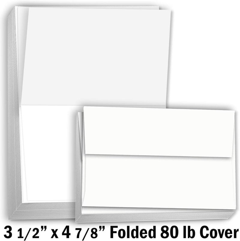 Hamilco Card Stock Folded Blank Cards with Envelopes 3 1/2 x 4 7/8" Scored White Cardstock Paper 80lb Cover - 100 Pack - Image 2