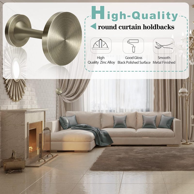 KOLAKO Curtain Holdbacks, Metal Curtain Tie Backs Hooks Antique Brass Modern Decoative Wall Mount Window Drapery Holders Hanger, Curtain Hold Backs Pair (Round Medallion) - Image 5