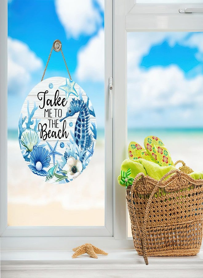 Bolisom Summer Take Me to The Beach Front Door Sign, Coastal Sea Horse Shell Starfish Wood Plaque Hanger Outdoor Porch Home Decor, Nautical Farmhouse Wooden Wreath Indoor Wall Hanging Decoration - Image 5