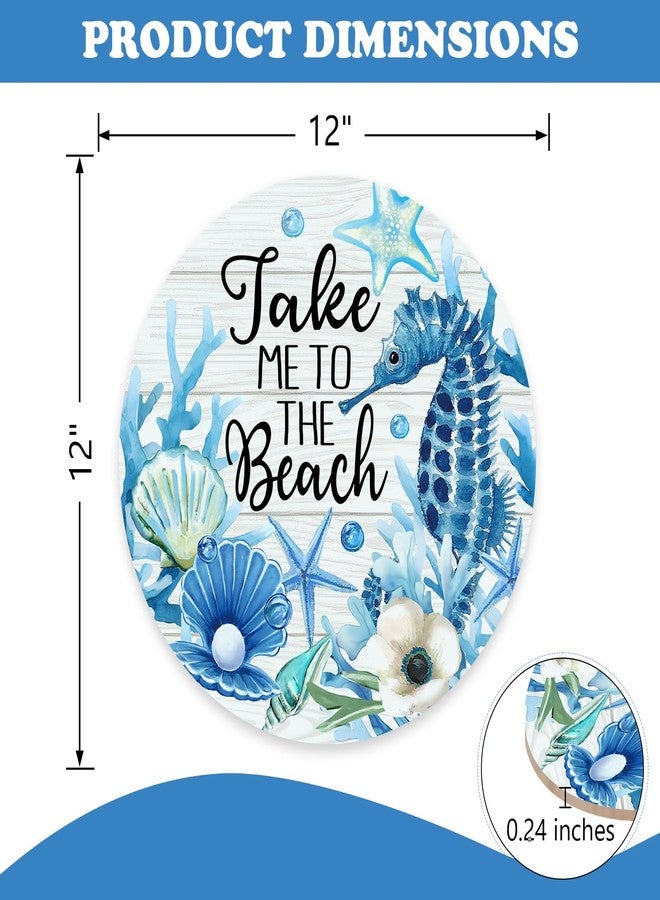 Bolisom Summer Take Me to The Beach Front Door Sign, Coastal Sea Horse Shell Starfish Wood Plaque Hanger Outdoor Porch Home Decor, Nautical Farmhouse Wooden Wreath Indoor Wall Hanging Decoration - Image 2