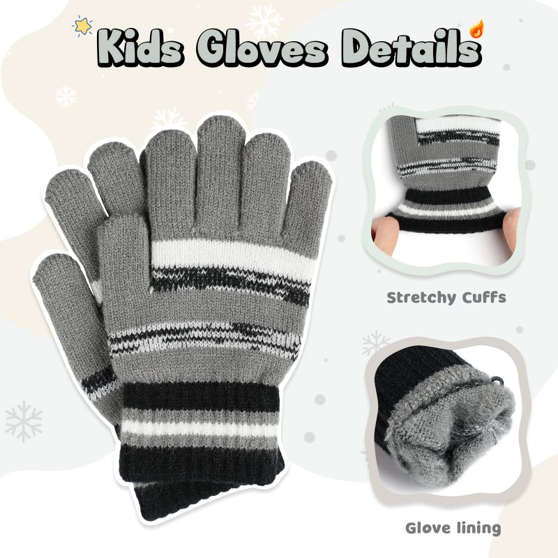 Bessteven Kids Winter Hat Scarf Gloves: Boys Beanie Hats Gloves Set for Ages 6-10 Warm Thick Fleece Lined Winter Set with Pom Pom Knit Cap Neck Warmer for Cold Weather Snow Ski - Black - Image 4