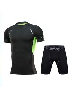 Swimwear Men's Anti-embarrassment Shorts Swimming Trunks Equipment Sunscreen Full Body Hot Spring Swimwear Men's Suit Summer-Color:Silk Green Short Sleeves + Five-quarter Pants -Size:S