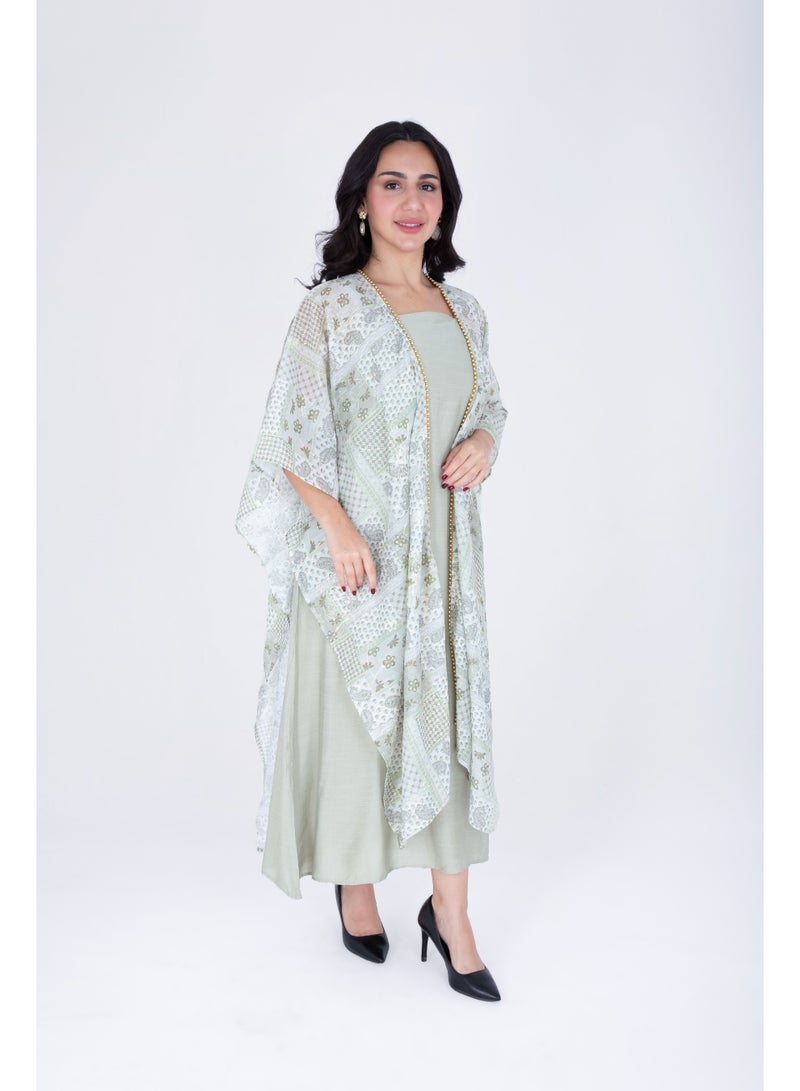 اكسا جلابية قصيرة بتصميم شال عصري لون أخضر - Image 5