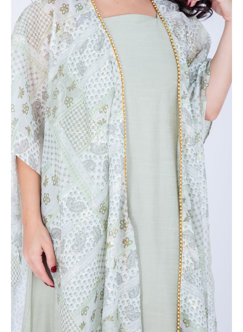 اكسا جلابية قصيرة بتصميم شال عصري لون أخضر - Image 2