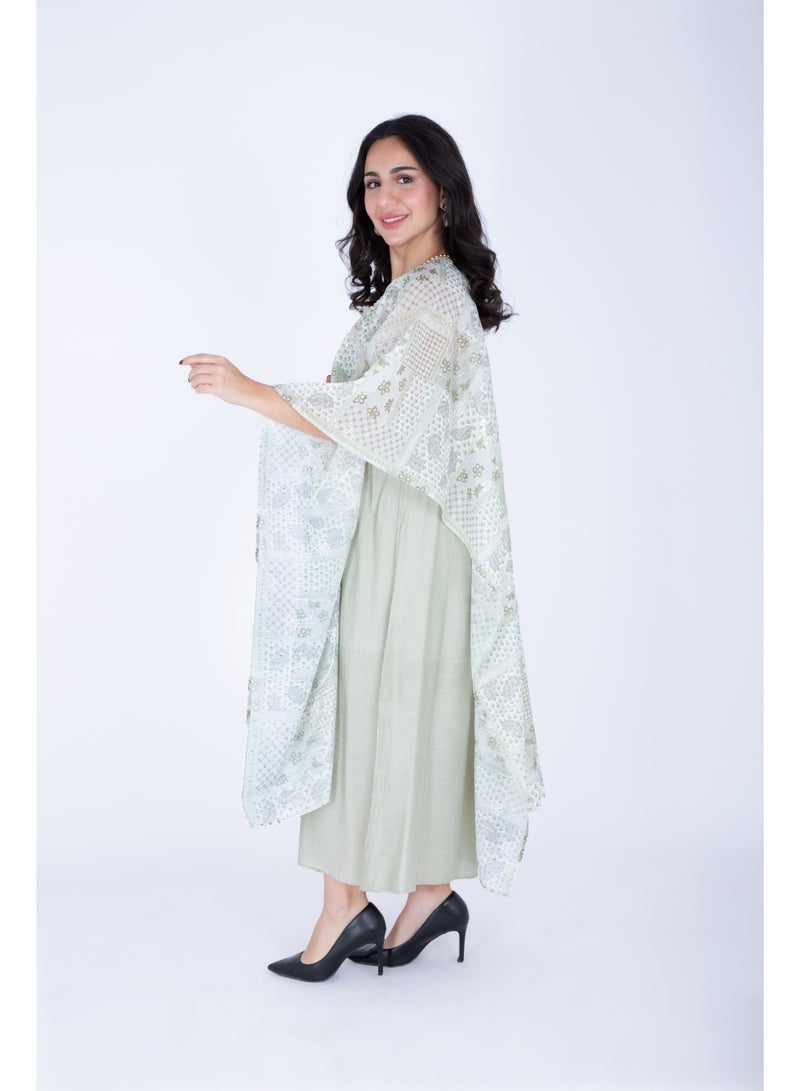 اكسا جلابية قصيرة بتصميم شال عصري لون أخضر - Image 3