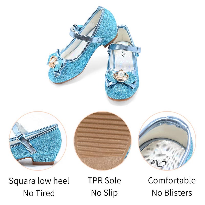 Stelle Girls Dress Shoes Glitter Princess Shoe Flower Mary Jane Low Heels Party Wedding Prom Footwear for Toddler Kids(T13-Blue, 9MT) - Image 5