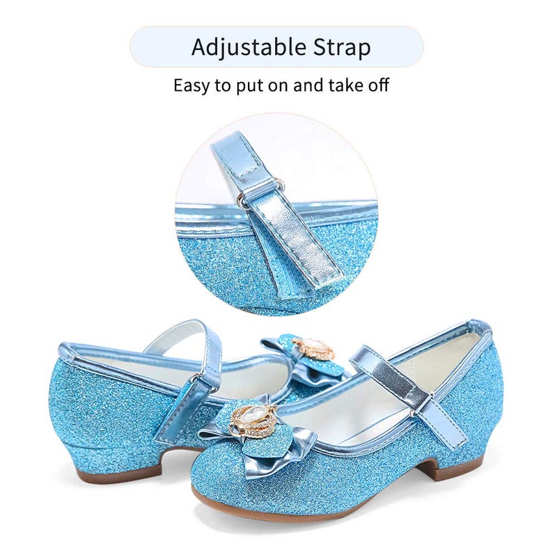 Stelle Girls Dress Shoes Glitter Princess Shoe Flower Mary Jane Low Heels Party Wedding Prom Footwear for Toddler Kids(T13-Blue, 9MT) - Image 4