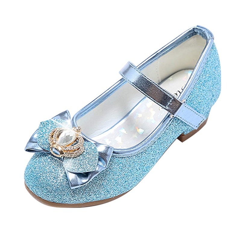 Stelle Girls Dress Shoes Glitter Princess Shoe Flower Mary Jane Low Heels Party Wedding Prom Footwear for Toddler Kids(T13-Blue, 9MT) - Image 1