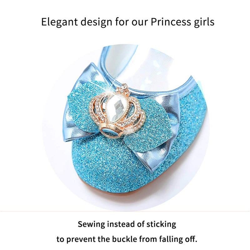 Stelle Girls Dress Shoes Glitter Princess Shoe Flower Mary Jane Low Heels Party Wedding Prom Footwear for Toddler Kids(T13-Blue, 9MT) - Image 3