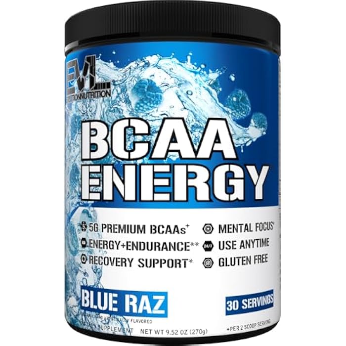 Evlution EVL BCAAs Amino Acids Powder - BCAA Energy Pre Workout Powder for Muscle Recovery Lean Growth and Endurance - Rehydrating Post Workout Recovery Drink with Natural Caffeine - Blue Raz - Image 1