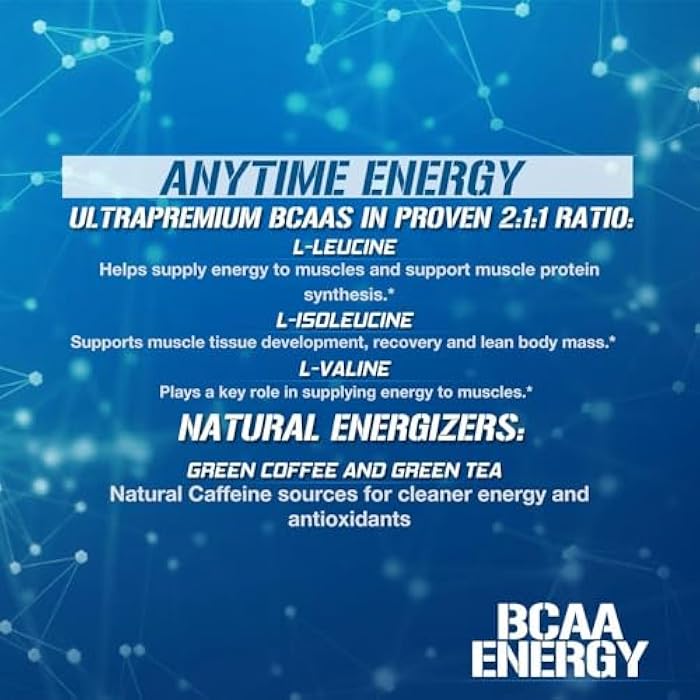 Evlution EVL BCAAs Amino Acids Powder - BCAA Energy Pre Workout Powder for Muscle Recovery Lean Growth and Endurance - Rehydrating Post Workout Recovery Drink with Natural Caffeine - Blue Raz - Image 3